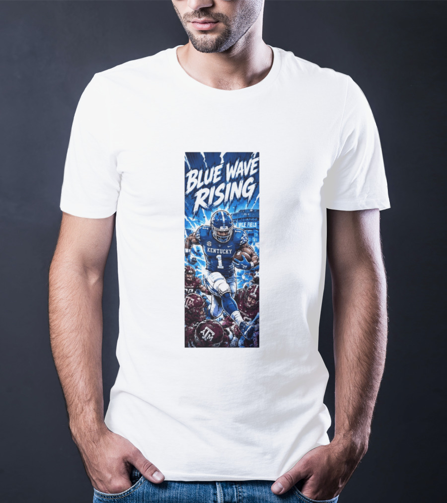 Blue Wave Rising 2026 Kentucky Wildcats Running Back Kyle Field Football Action T-Shirt