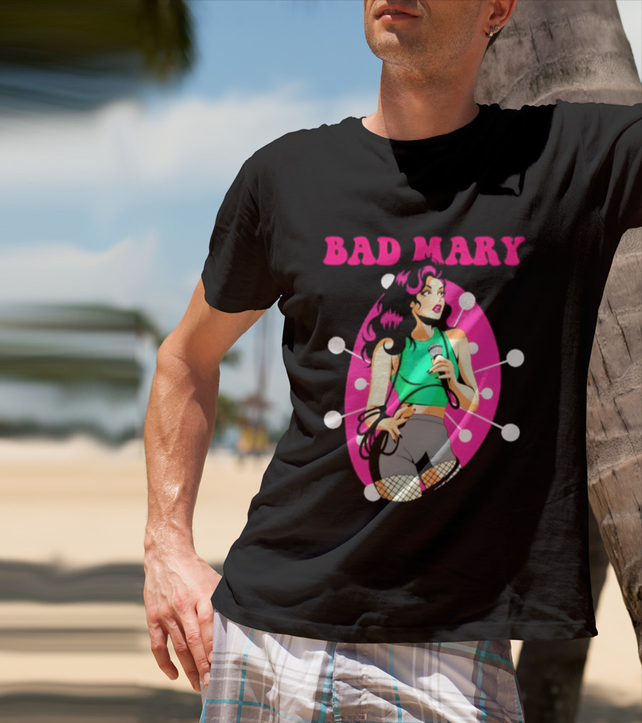 Bad Mary Punk Rock Band Female Singer Microphone Neon T-Shirt