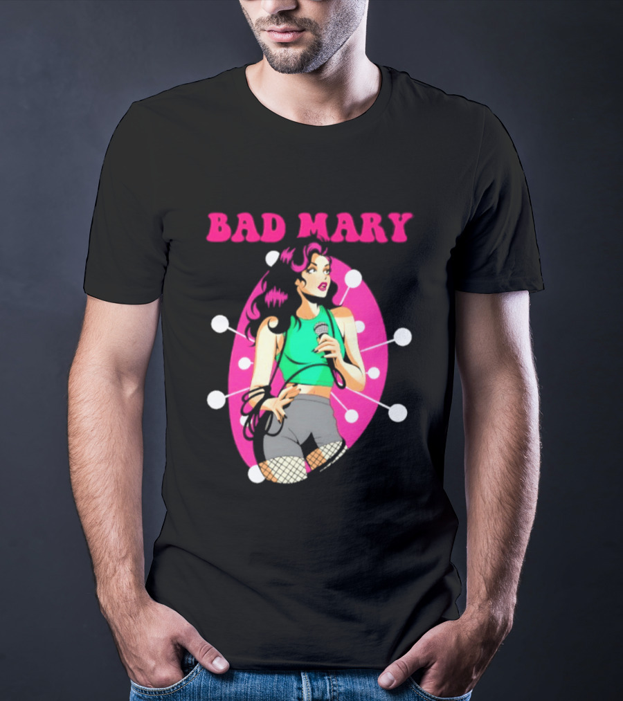 Bad Mary Punk Rock Band Female Singer Microphone Neon T-Shirt