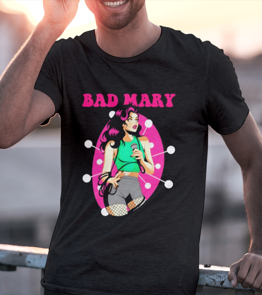 Bad Mary Punk Rock Band Female Singer Microphone Neon T-Shirt