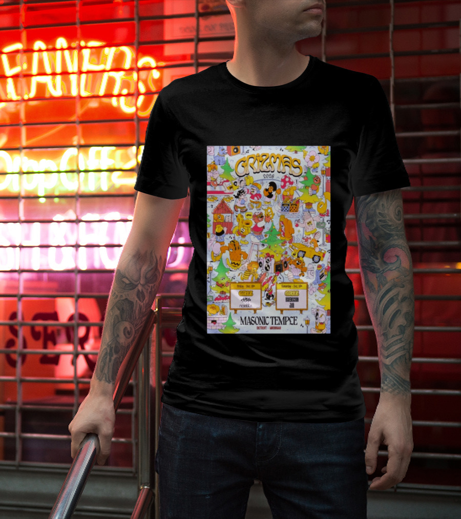 GRiZMAS 2026 Masonic Temple Detroit Michigan GRiZ Sippy Noetika Event Cartoons T-Shirt
