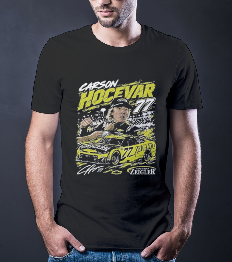 Carson Hocevar 77 Cartoon Race Car And Driver T-Shirt