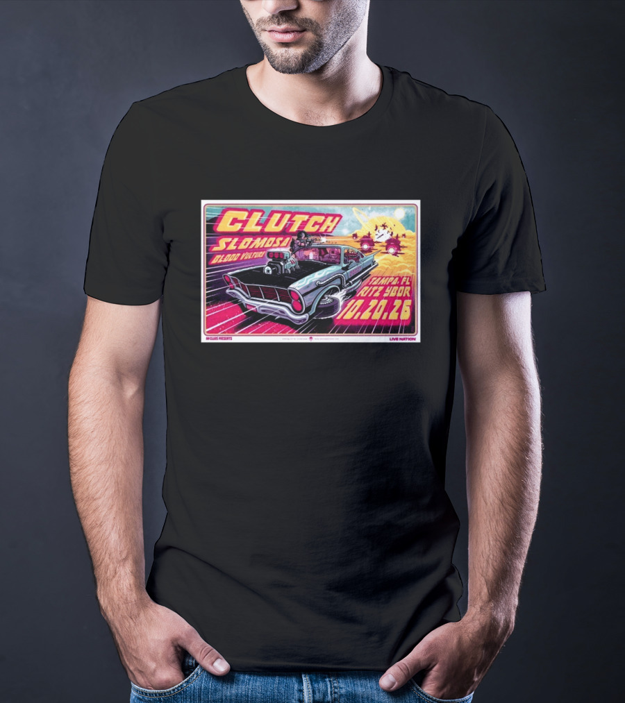 Clutch Slomosa Blood Vulture Tampa FL Ritz Ybor 10 20 26 Live Nation Promo Car T-Shirt