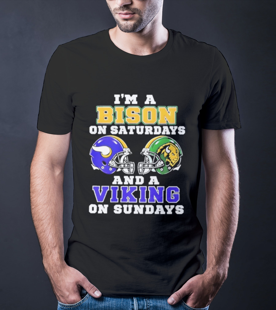 I'm A Bison On Saturdays And A Viking On Sundays Football Helmet T-Shirt