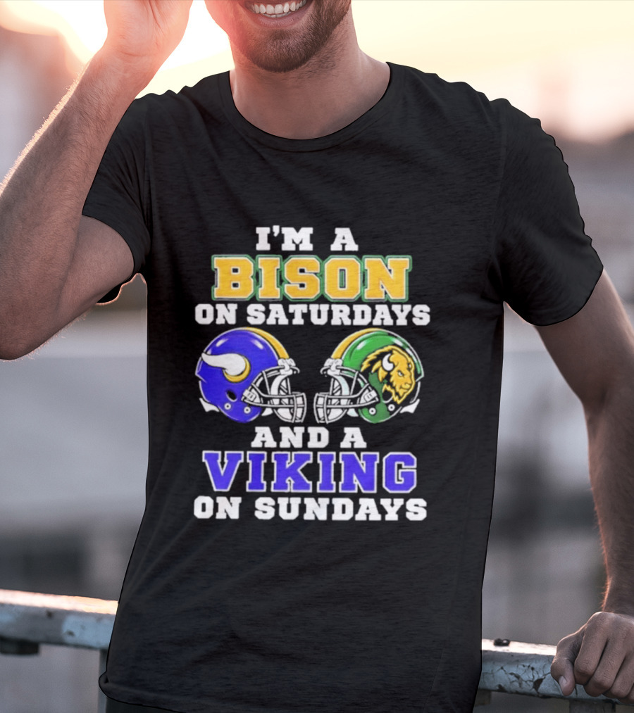 I'm A Bison On Saturdays And A Viking On Sundays Football Helmet T-Shirt
