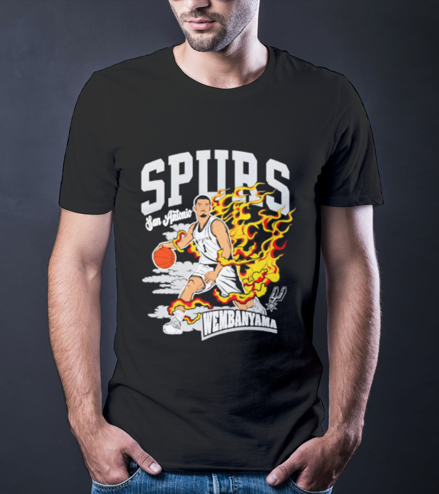 San Antonio Spurs Victor Wembanyama Fired Up Basketball Flames T-Shirt