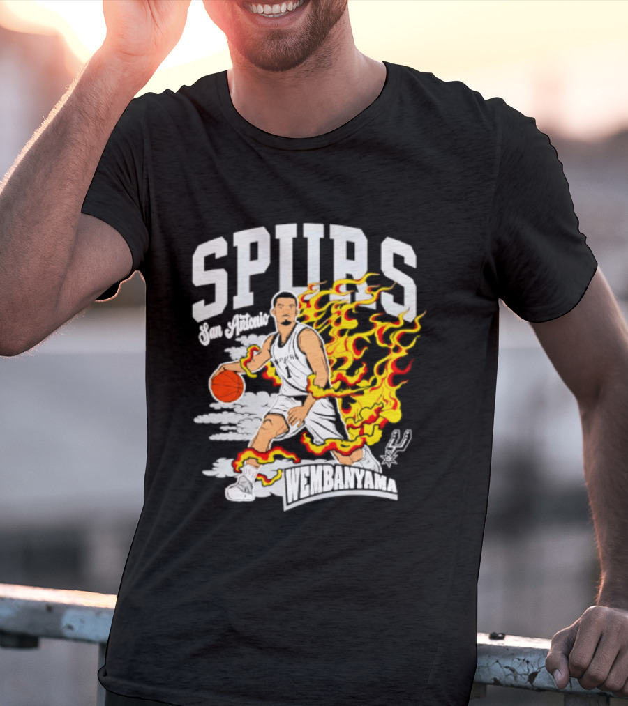 San Antonio Spurs Victor Wembanyama Fired Up Basketball Flames T-Shirt