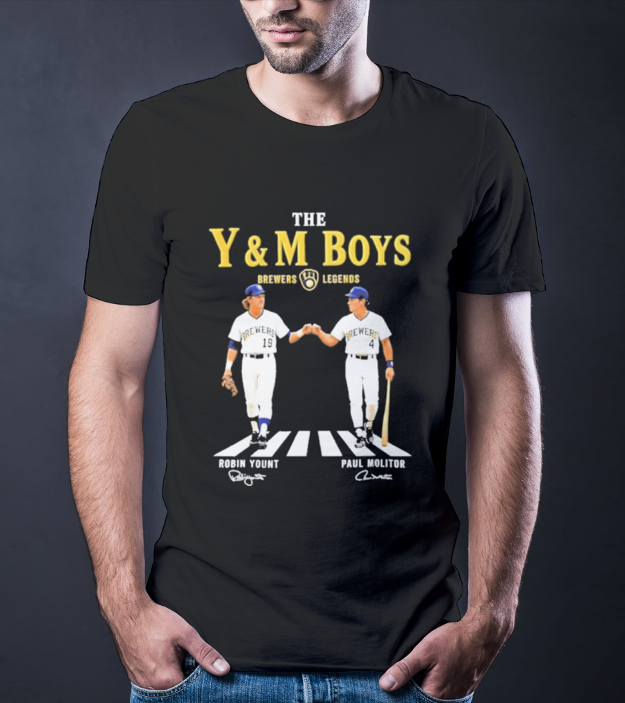 The Y&M Boys Brewers Legends Robin Yount Paul Molitor Abbey Road Fist Bump T-Shirt