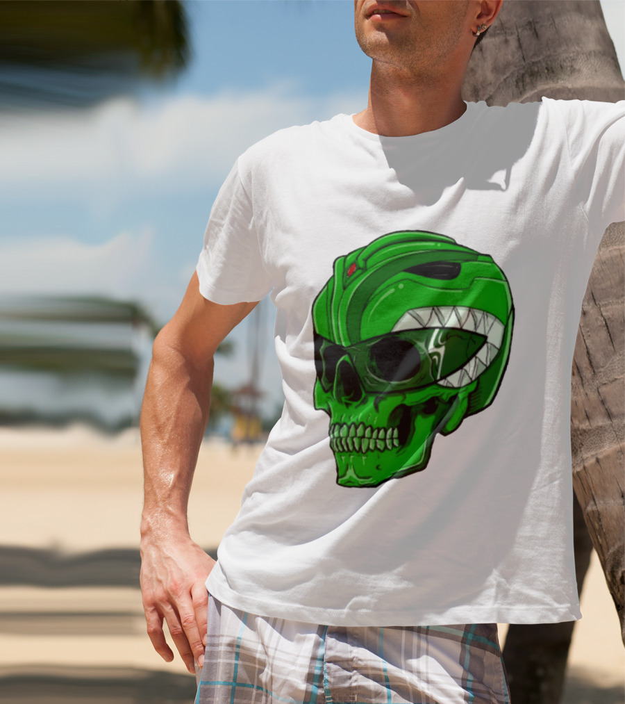 Mighty Morphin Power Rangers Green Ranger Zombie Skull Helmet Mashup T-Shirt