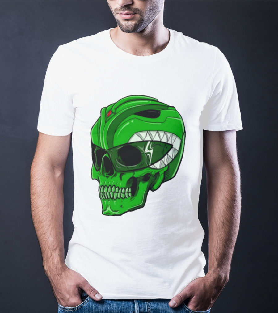 Mighty Morphin Power Rangers Green Ranger Zombie Skull Helmet Mashup T-Shirt