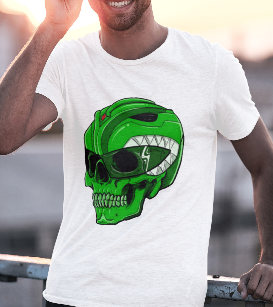 Mighty Morphin Power Rangers Green Ranger Zombie Skull Helmet Mashup T-Shirt