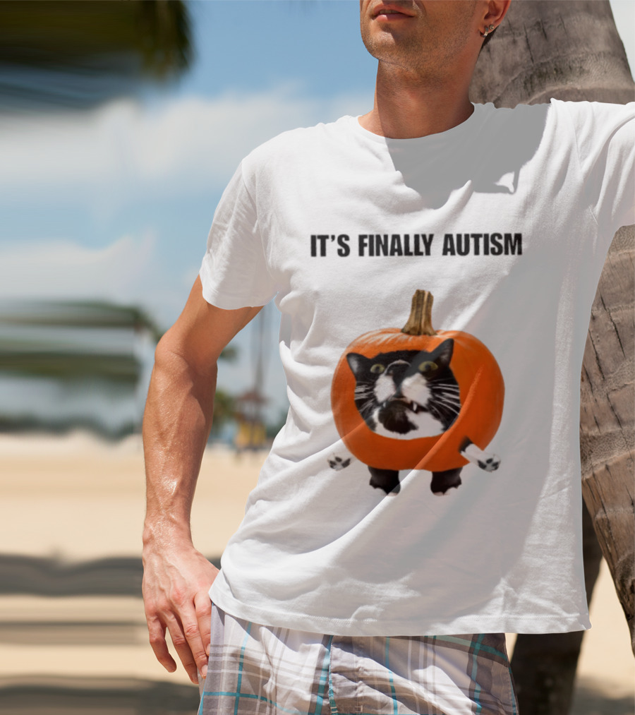 It's Finally Autism Cat Pumpkin T-Shirt