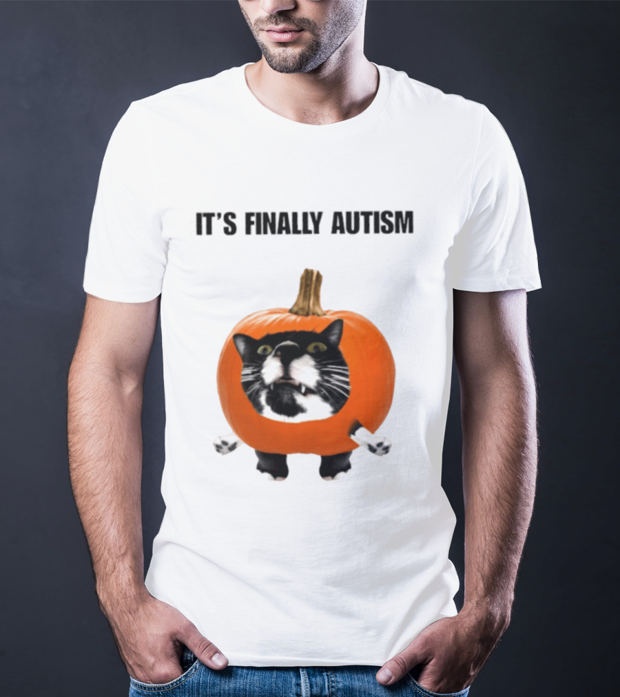 It's Finally Autism Cat Pumpkin T-Shirt