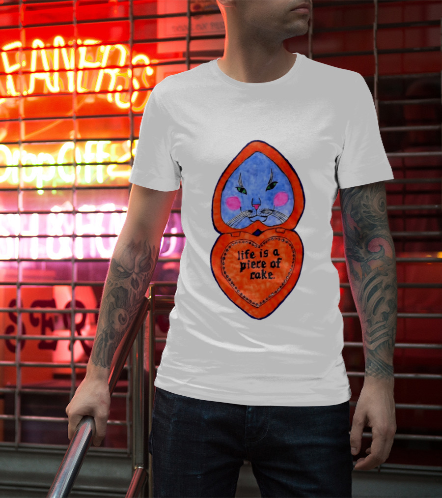 Life Is A Piece Of Cake Cat Heart Mirror T-Shirt