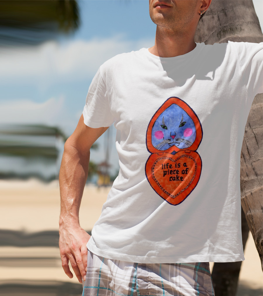 Life Is A Piece Of Cake Cat Heart Mirror T-Shirt