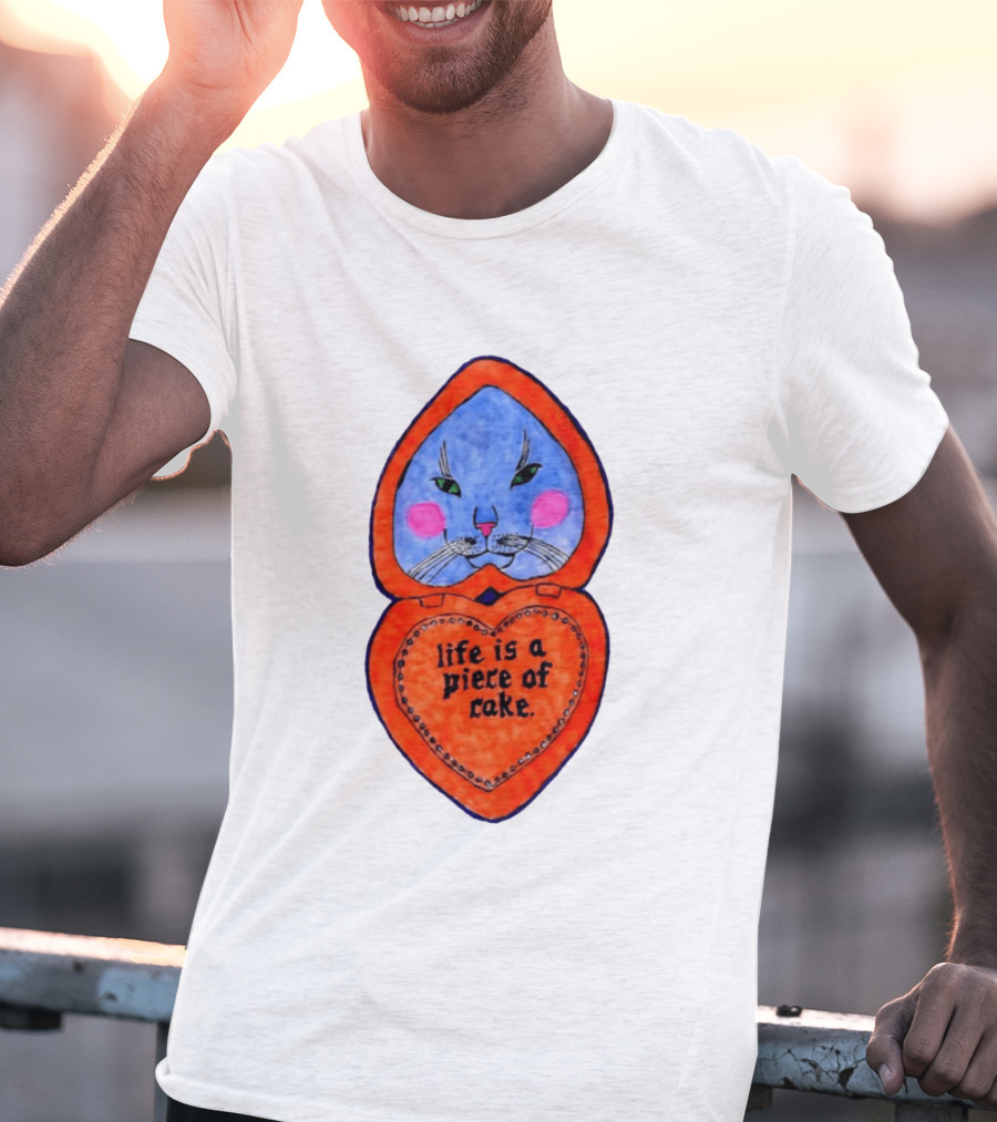 Life Is A Piece Of Cake Cat Heart Mirror T-Shirt