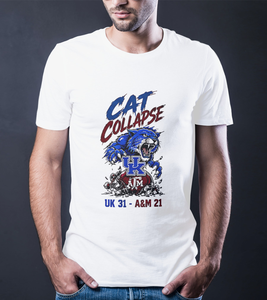 Cat Collapse UK Wildcats Crushing A&M Helmet UK 31 A&M 21 T-Shirt