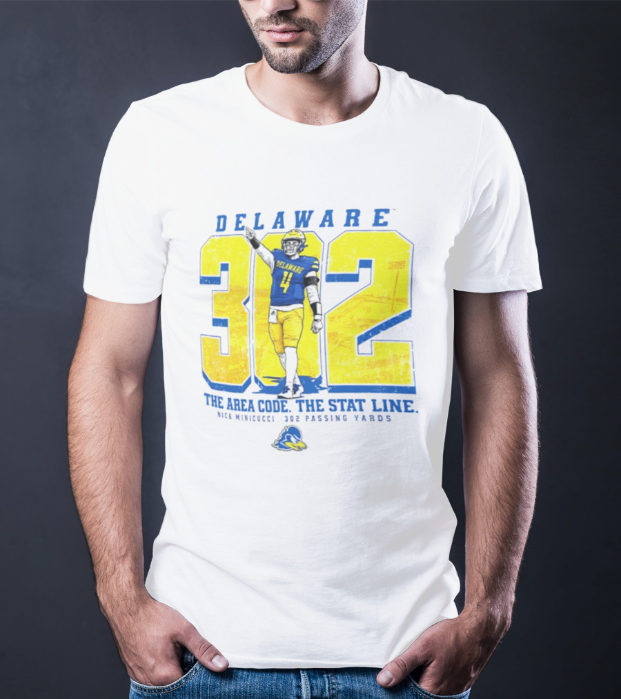 Delaware Blue Hens 302 The Area Code The Stat Line Nick Minicucci 302 Passing Yards T-Shirt