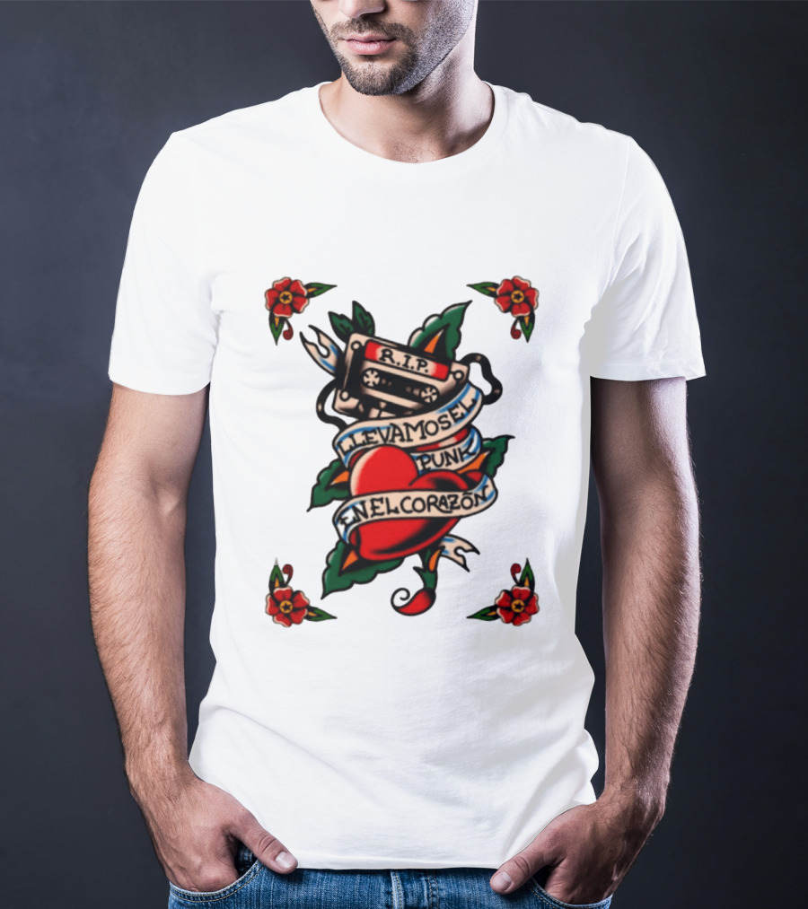 RIP Cassette Heart Llevamos El Punk En El Corazón Tattoo Style Roses T-Shirt