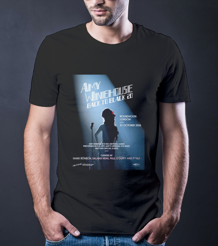 Amy Winehouse Back To Black 20 Roundhouse London 21 October 2026 Live Performance Event T-Shirt