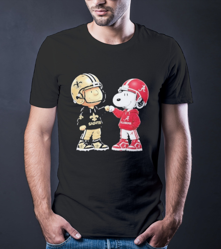 Charlie Brown Saints Snoopy Alabama Fist Bump Football T-Shirt