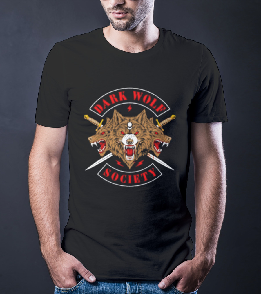 Dark Wolf Society Gothic Three Headed Sword Wolves T-Shirt