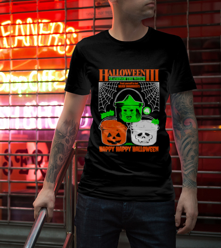 Halloween III Season Of The Witch Silver Shamrock Pumpkin Skull Witch Buckets Happy Happy Halloween T-Shirt