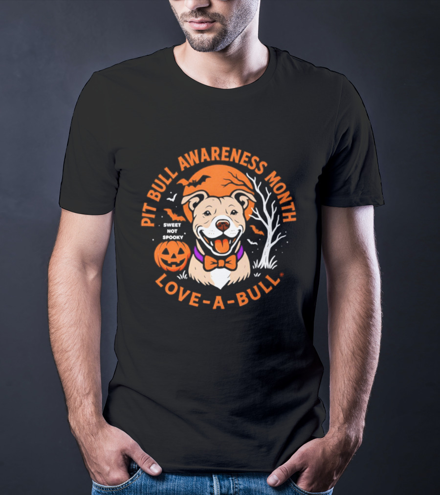 Pit Bull Awareness Month Love A Bull Halloween Pumpkin T-Shirt
