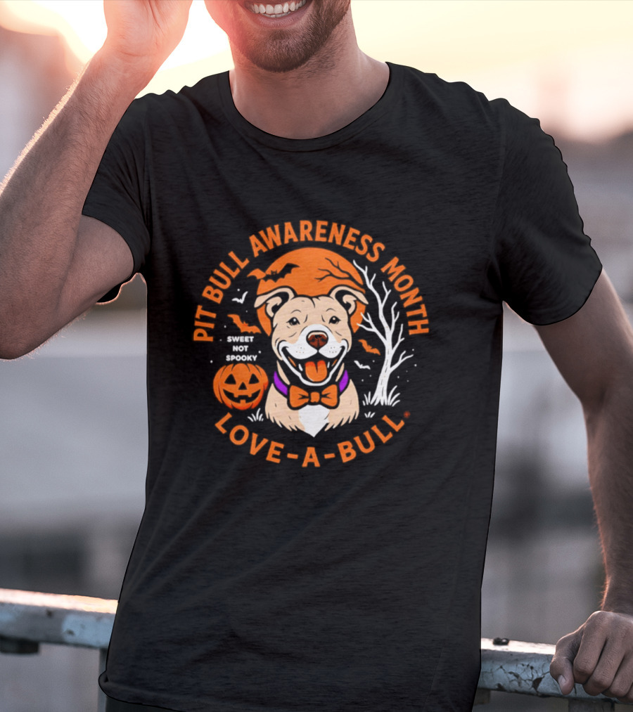 Pit Bull Awareness Month Love A Bull Halloween Pumpkin T-Shirt