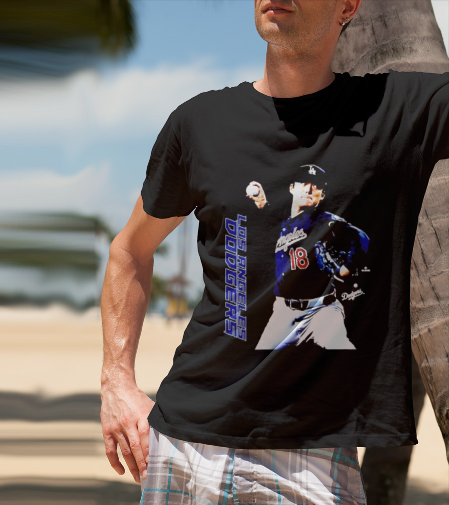 Los Angeles Dodgers Yoshinobu Yamamoto Number 18 MLB Pitcher Swing T-Shirt