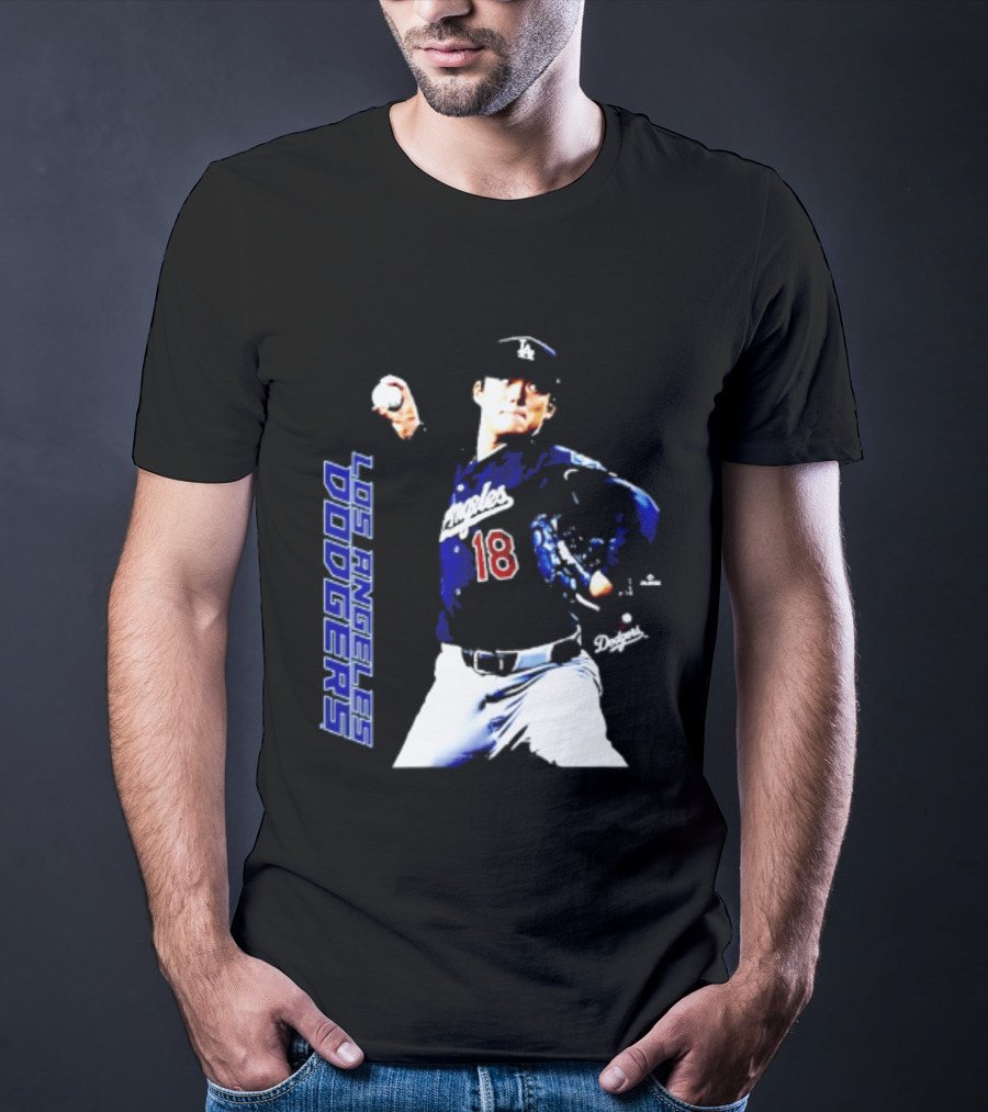 Los Angeles Dodgers Yoshinobu Yamamoto Number 18 MLB Pitcher Swing T-Shirt