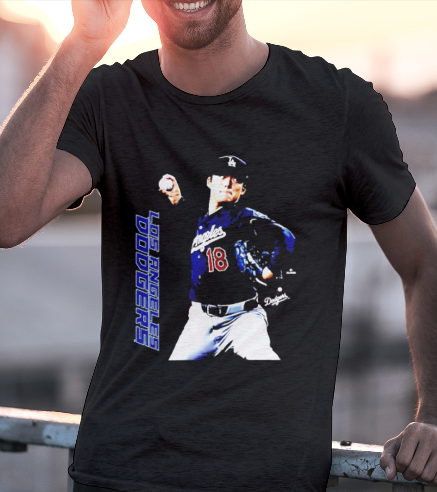 Los Angeles Dodgers Yoshinobu Yamamoto Number 18 MLB Pitcher Swing T-Shirt