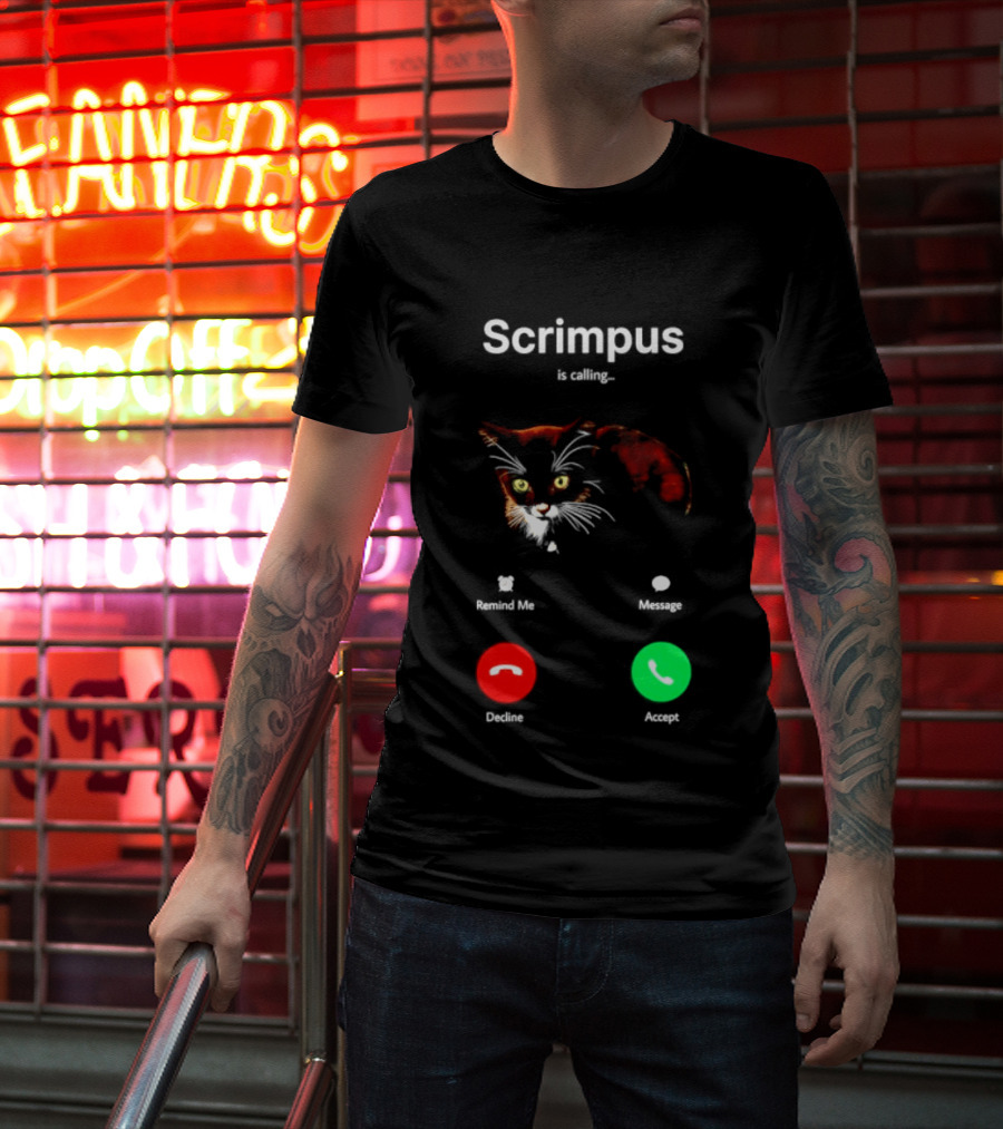 Scrimpus Is Calling Cat Phone Call Meme Humor Reject Accept T-Shirt