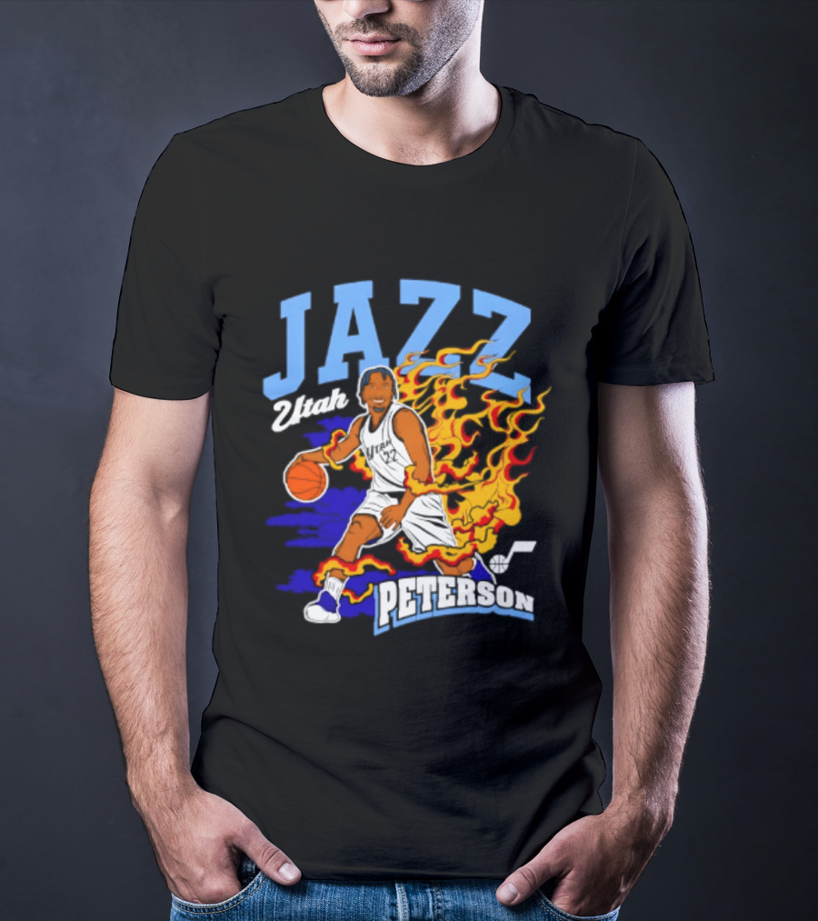 Utah Jazz Darryn Peterson Fiery Basketball Action Fan T-Shirt