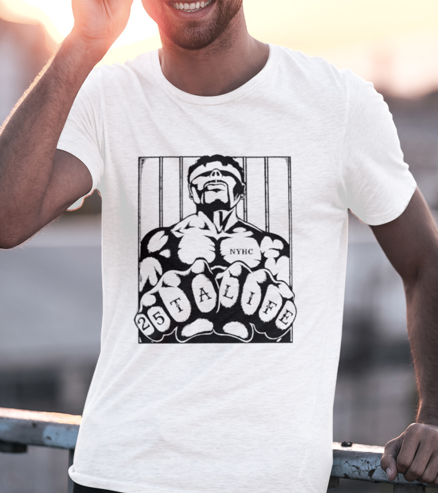 25 Ta Life NYHC Hardcore Punk Band Tattoo Fists Prison Bars T-Shirt