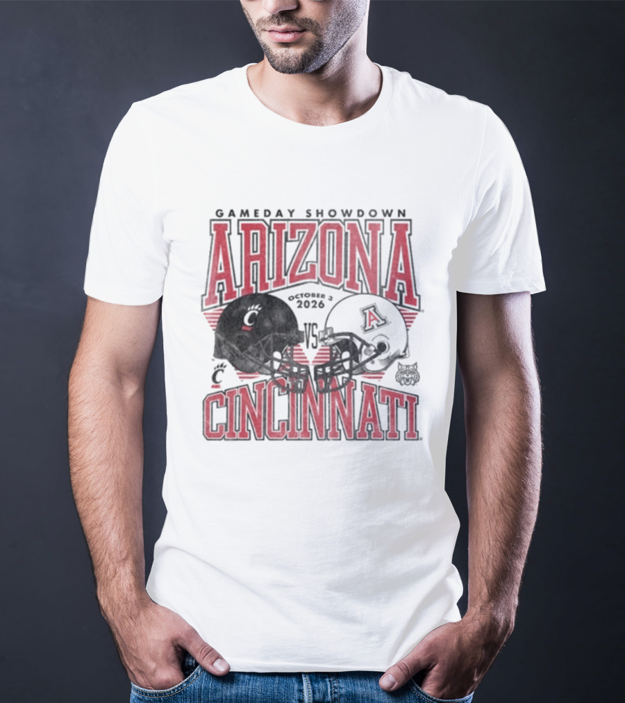 Arizona Wildcats Vs Cincinnati Bearcats October 3 2026 Football Helmet Gameday Showdown T-Shirt