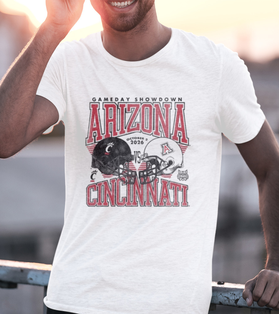 Arizona Wildcats Vs Cincinnati Bearcats October 3 2026 Football Helmet Gameday Showdown T-Shirt