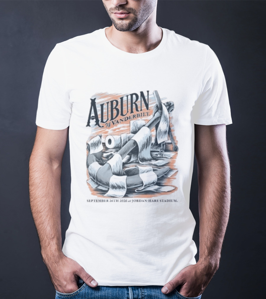 Auburn Vs Vanderbilt September 26th 2026 Jordan Hare Stadium Gameday Football Matchup Toilet Paper War Scene T-Shirt