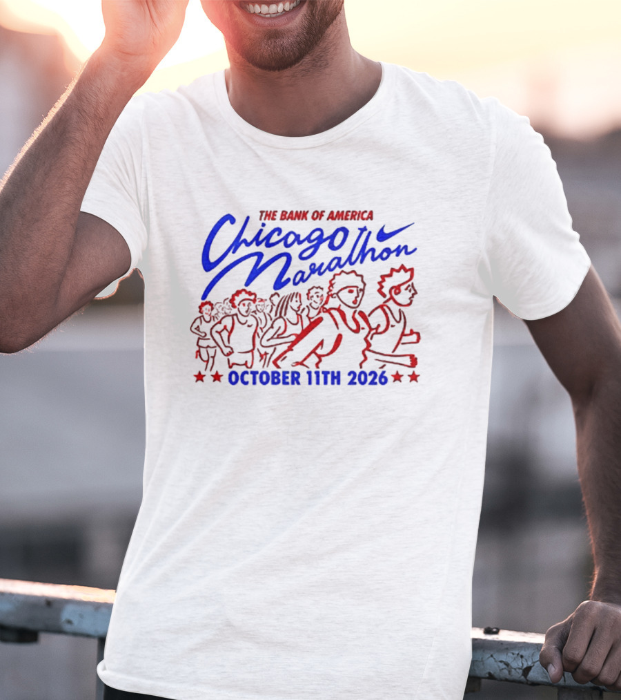 Bank Of America Chicago Marathon October 11th 2026 Event With Runners And Nike Swoosh T-Shirt
