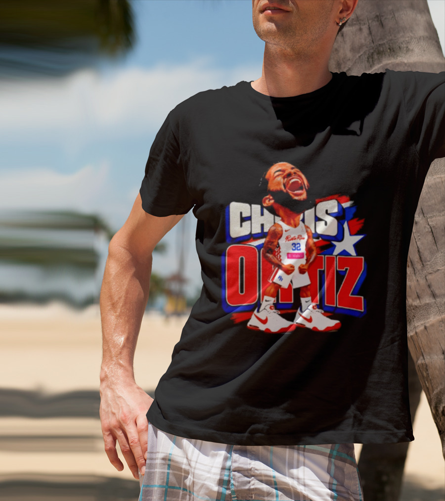 Chris Ortiz Puerto Rico Basketball Player Caricature With Jersey Number 32 Nike Sneakers T-Shirt