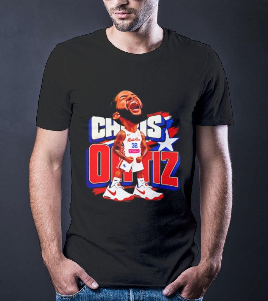 Chris Ortiz Puerto Rico Basketball Player Caricature With Jersey Number 32 Nike Sneakers T-Shirt
