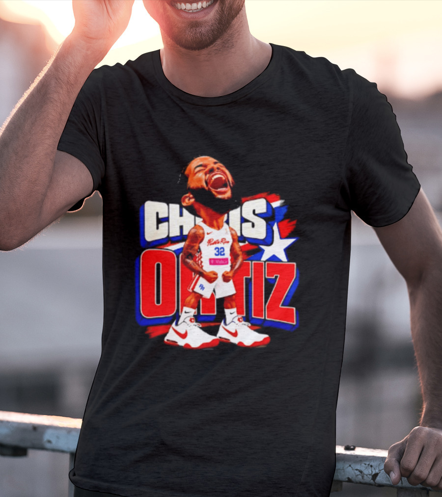 Chris Ortiz Puerto Rico Basketball Player Caricature With Jersey Number 32 Nike Sneakers T-Shirt