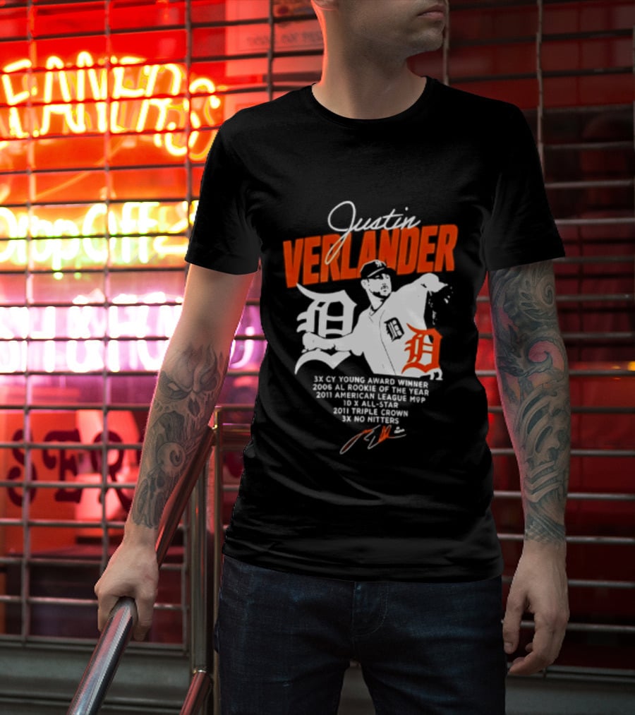 Justin Verlander 35 Detroit Tigers MLB MVP 2006 AL Rookie Cy Young T-Shirt