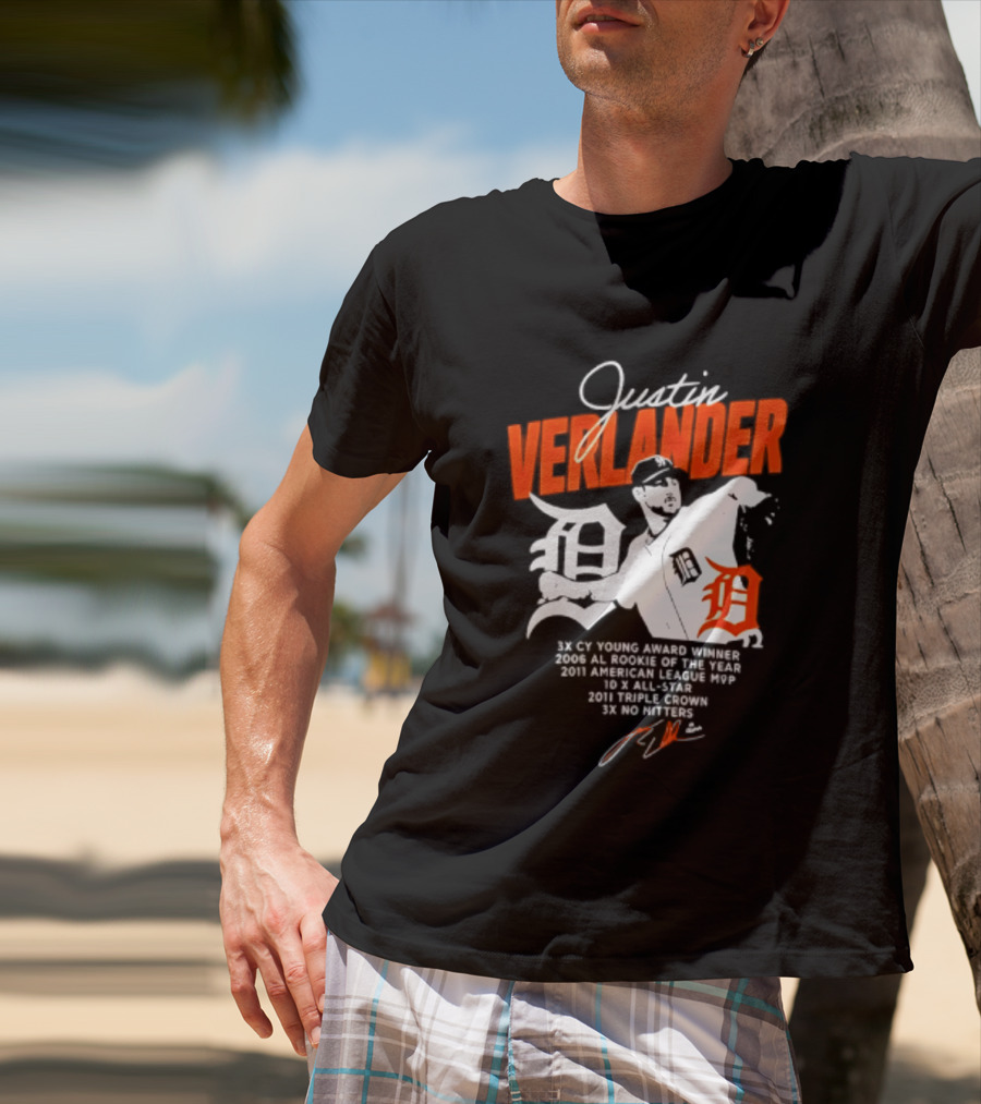 Justin Verlander 35 Detroit Tigers MLB MVP 2006 AL Rookie Cy Young T-Shirt