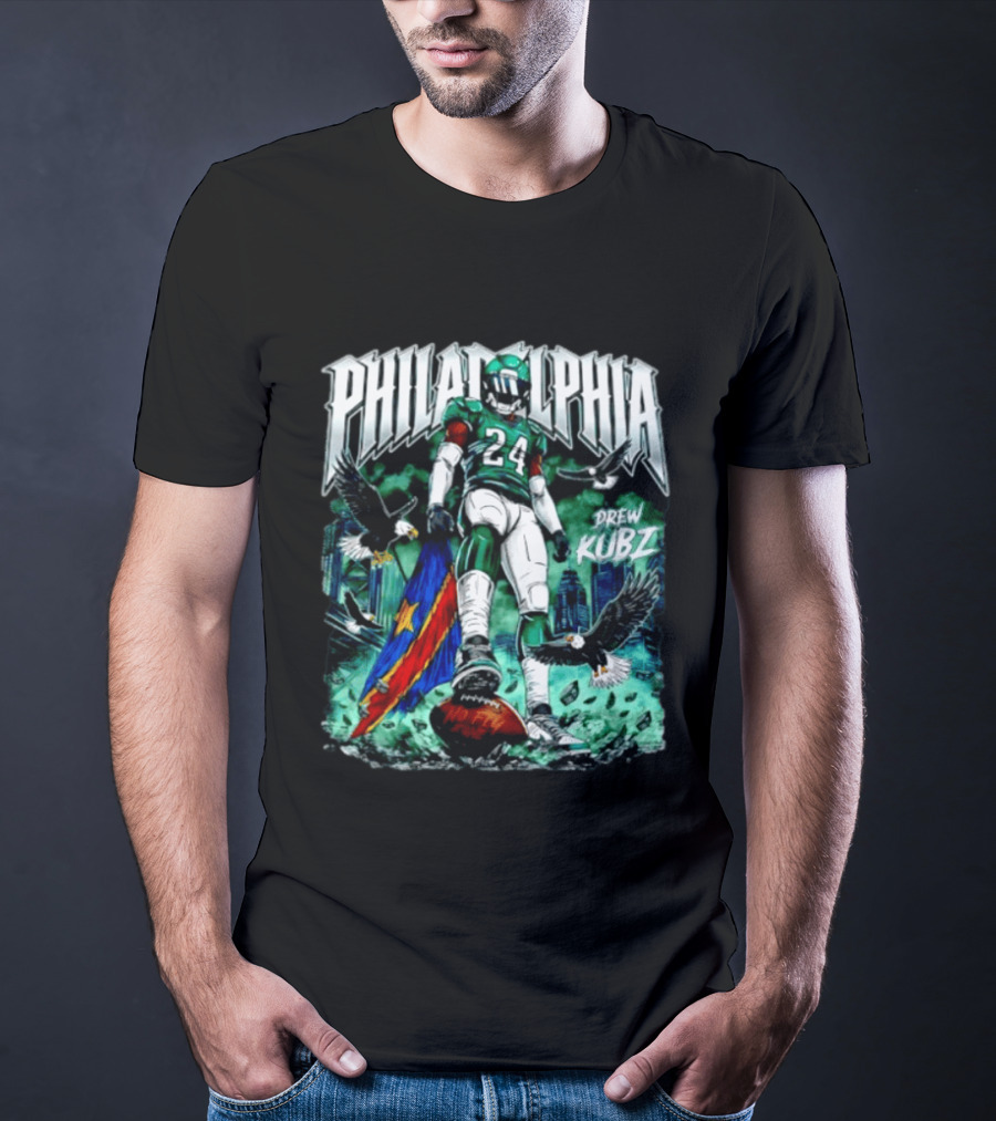 Philadelphia Eagles 24 Drew Kubz No Fly Zone Football Eagles Skyline T-Shirt