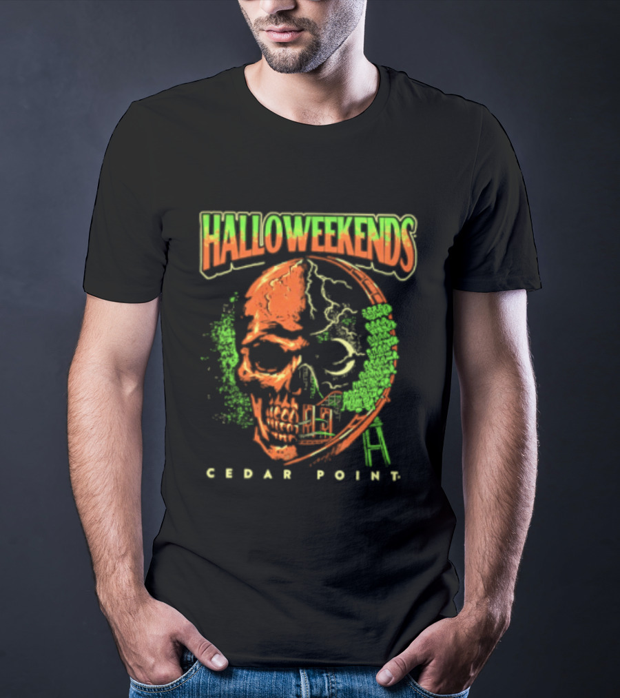 Halloweekends Cedar Point Skull Ride Neon Halloween T-Shirt