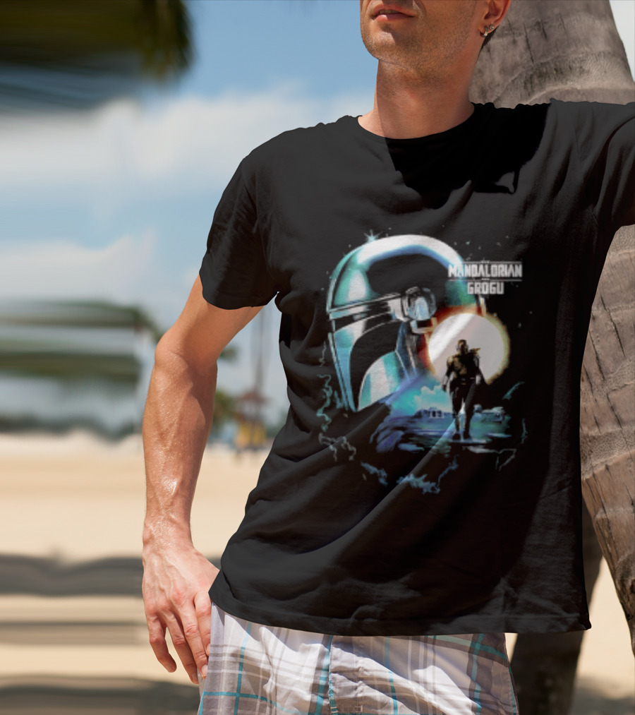 The Mandalorian And Grogu Helmet Silhouette Star Wars Disney Plus Series T-Shirt