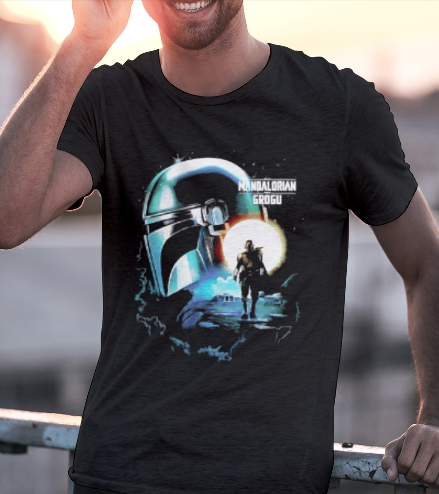 The Mandalorian And Grogu Helmet Silhouette Star Wars Disney Plus Series T-Shirt