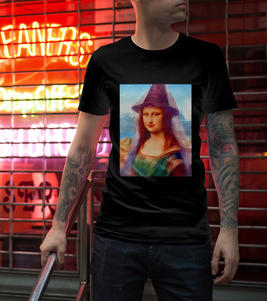 Mona Lisa Witch Hat Magical Painting Twist T-Shirt
