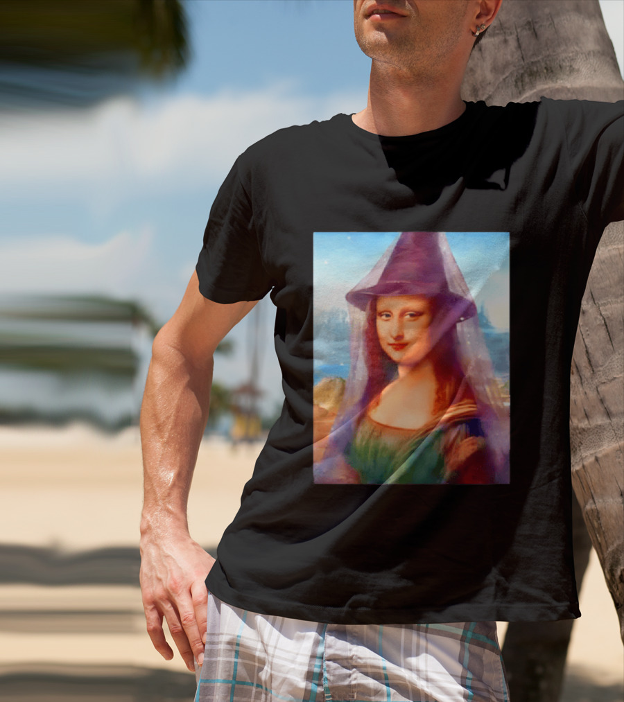 Mona Lisa Witch Hat Magical Painting Twist T-Shirt